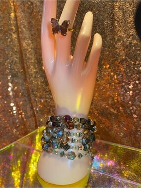 OOAK Artisan Wrap Bracelets & African Amethyst Butterfly Ring Bundle Set